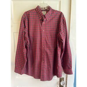 L.L. Bean Size Large Traditional Fit 100% Cotton Red Plaid Long-Sleeve Shirt